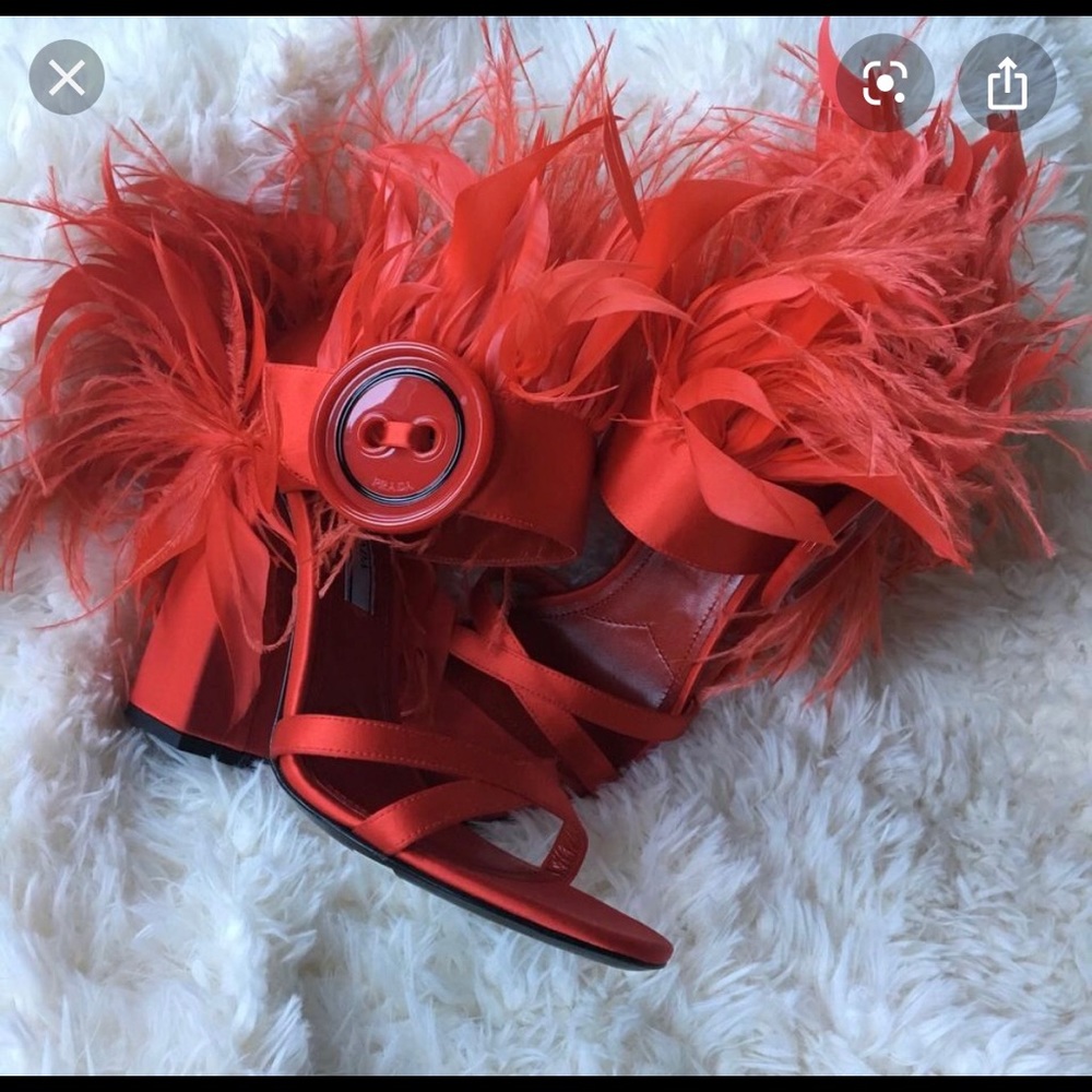 Prada feather trimmed satin sandals